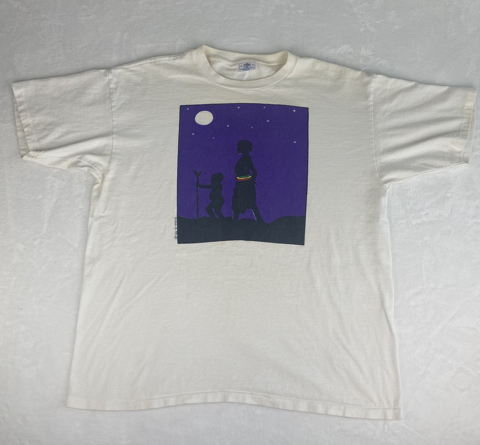 Rare 1995 Michel Delgado Art Shirt Modernist Tribal Serigraph Art Single Stitch gallery