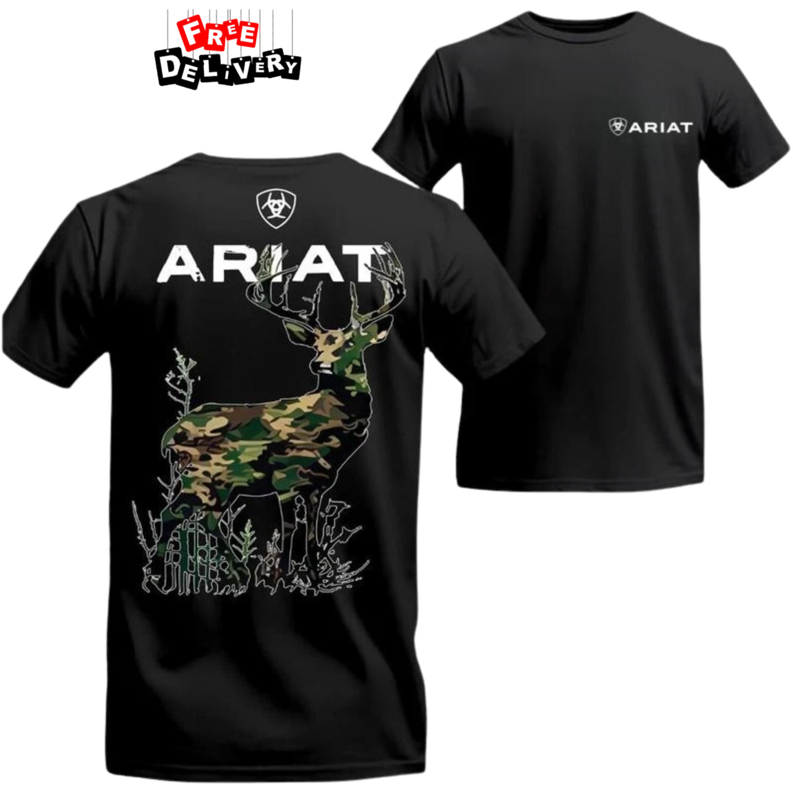 Ariat Hunting T-Shirt, Camo Deer Print, Western Outdoor Vibes, Comfortable Fit gallery