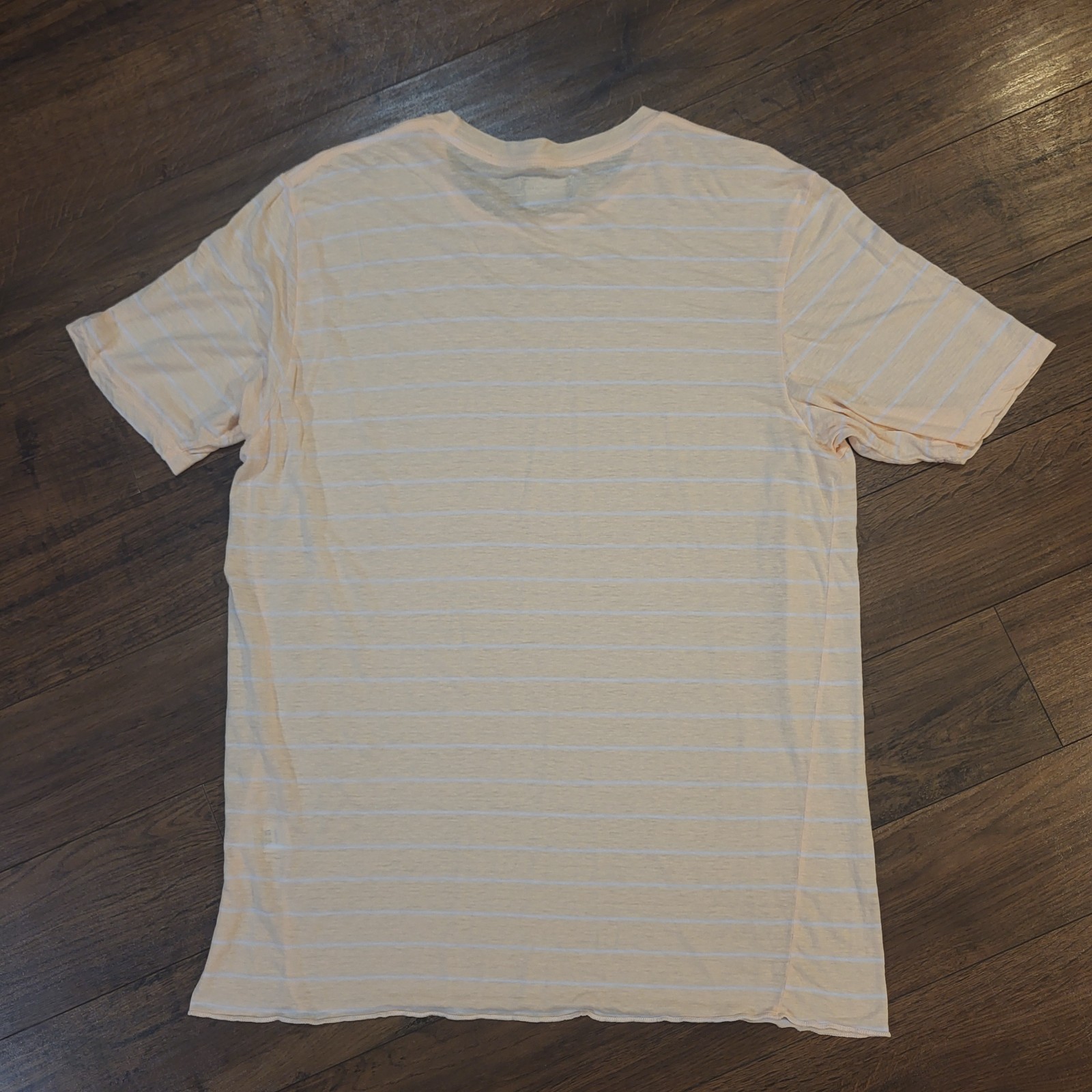 GoodLife Striped T Shirt Mens XL Peach Curved Hem Crew Thin Lyocell Linen USA gallery