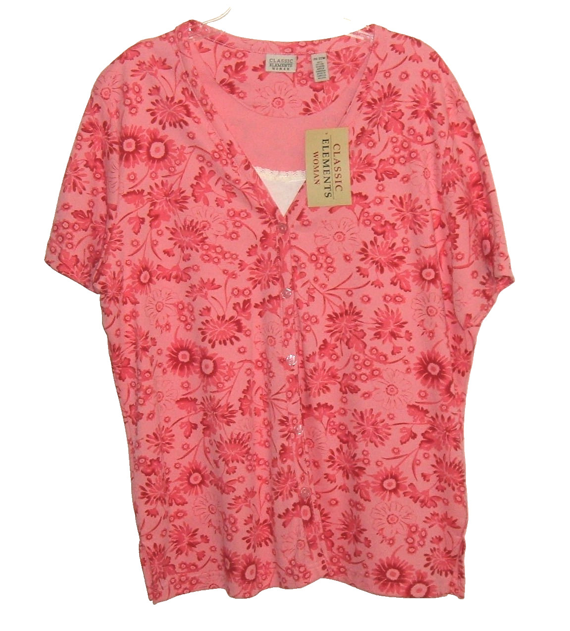 NWT Classic Concepts Woman’s Plus 20-22W 2X 2-Layer Look S/S Floral Shirt