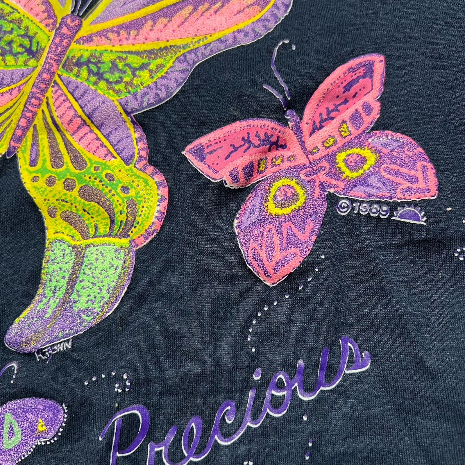 Vintage Butterfly T Shirt 1989 Single Stitch Screen Stars PolyCotton Navy M Fit gallery
