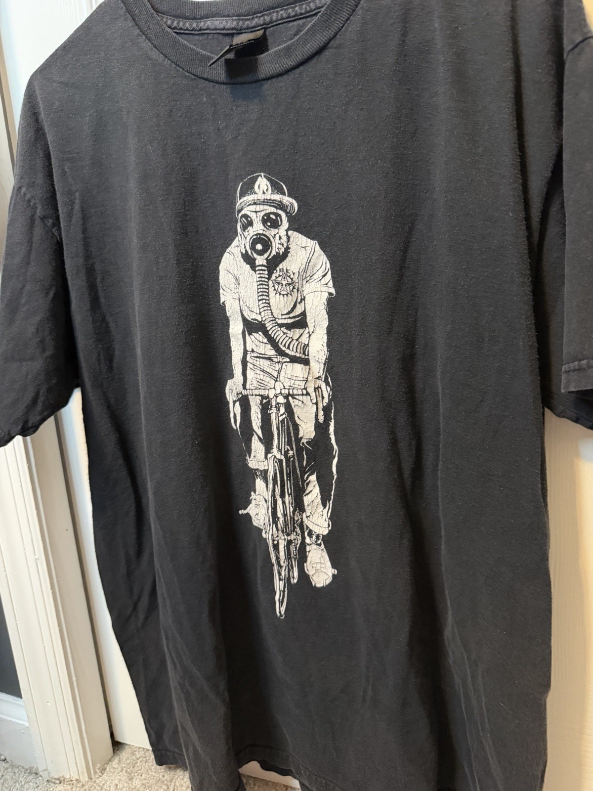 Vintage Obey Guy On Bike Gas Mask Shirt Large Y2K Grunge Bicycling Black BG6 gallery