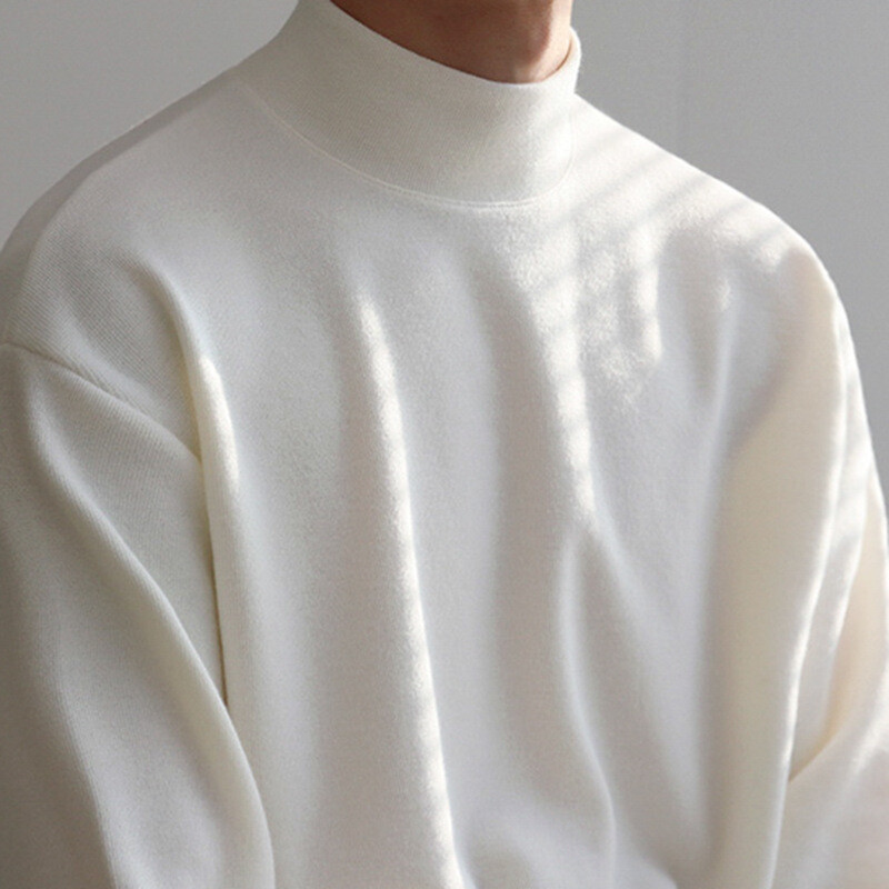 Mens Bottoming Long Sleeved Tee Thin T-Shirt Half Turtleneck Loose Crewneck Top