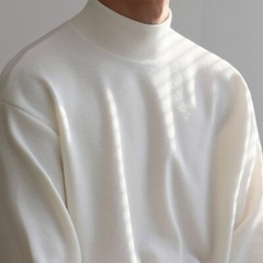 Mens Bottoming Long Sleeved Tee Thin T-Shirt Half Turtleneck Loose Crewneck Top