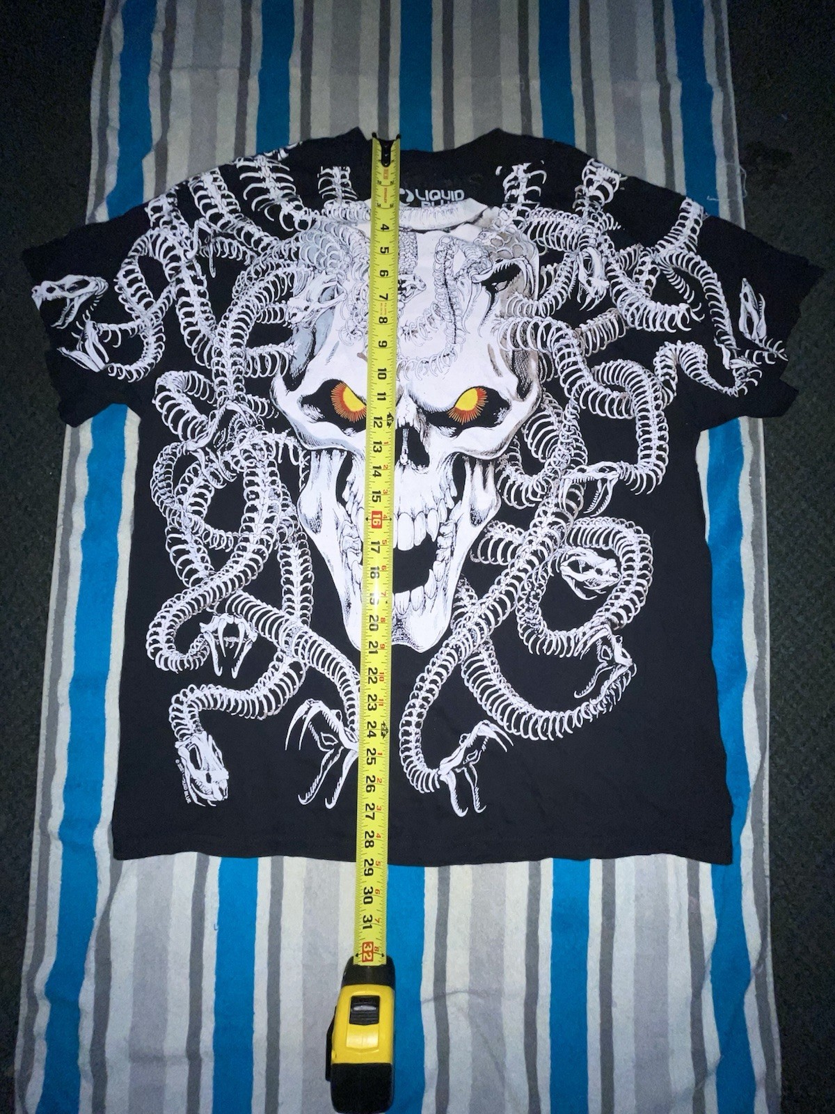 Liquid Blue Men's Black Cotton Crew Neck T-Shirt, Skull & Snake Graphic Print,XL gallery