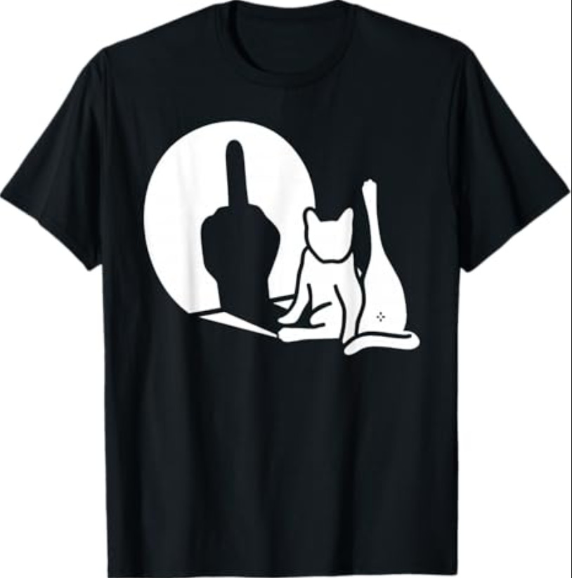 Cat Shadow Funny Middle Finger Gesture T-Shirt