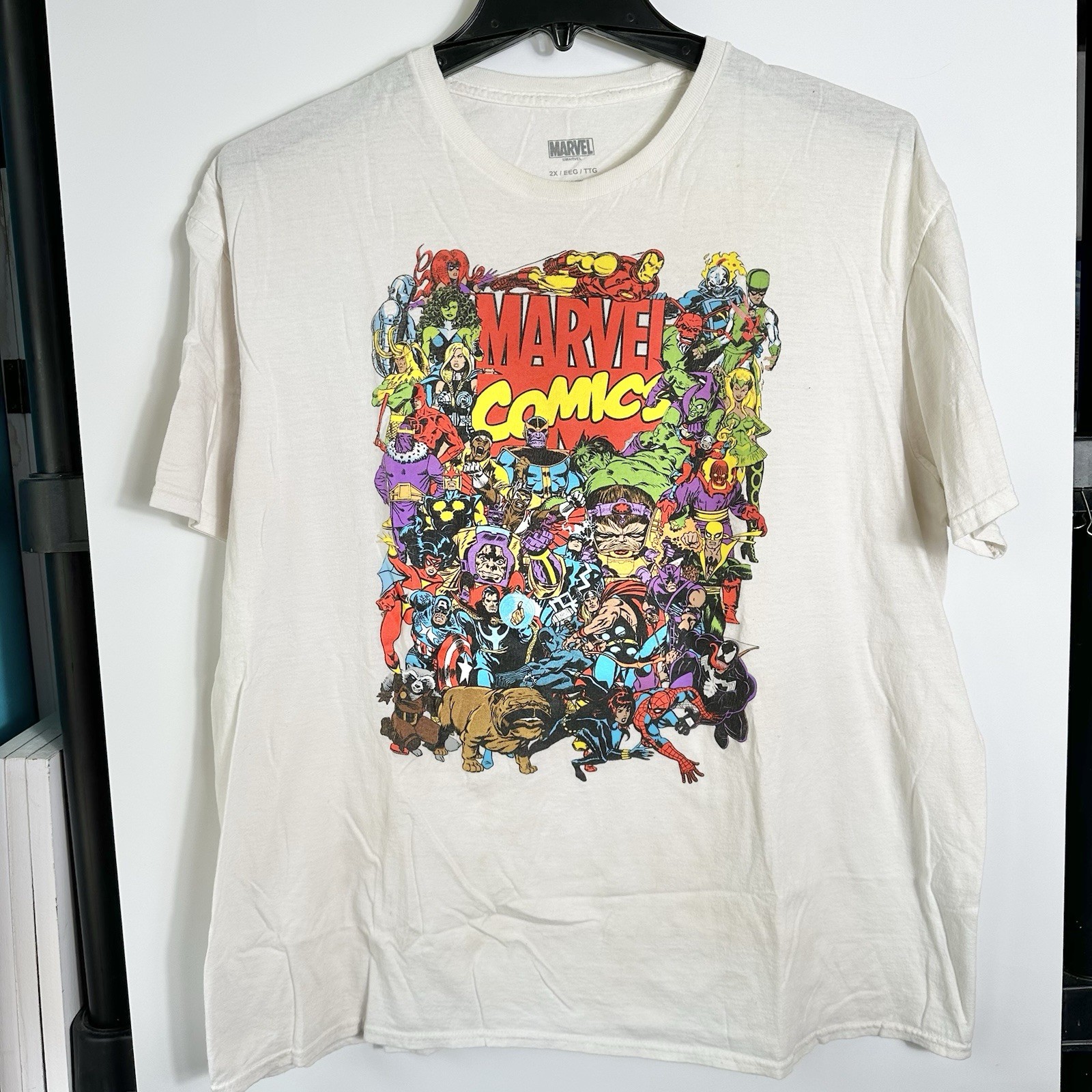Marvel Comics Mens Size 2X Graphic T Shirt White Superhero Villains Tee *READ gallery