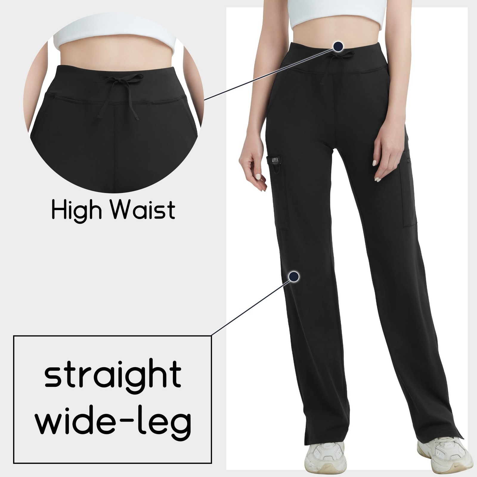 High Rise Yoga Scrub Pants Women - Straight Wide Leg Uniform Pants with Cargo... gallery