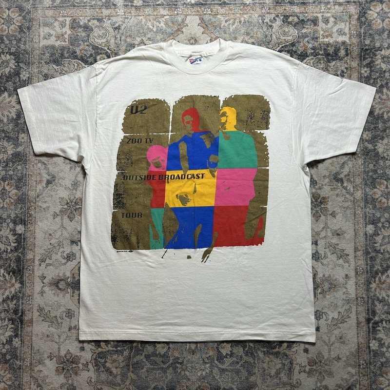 Vintage 90s U2 Zoo TV Tour T-Shirt White Size XL Outside Broadcast Single Stitch