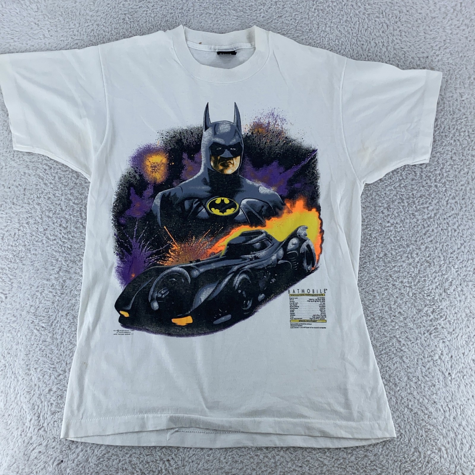 Vintage Batman Batmobile Shirt Medium White 1989 DC Comics Movie Tee 80s 90s gallery