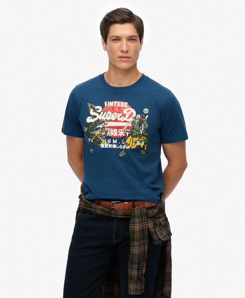 Superdry T-Shirt Short Sleeve Crew Neck Top VL Tokyo Relaxed Tee Blue Dark Grey gallery