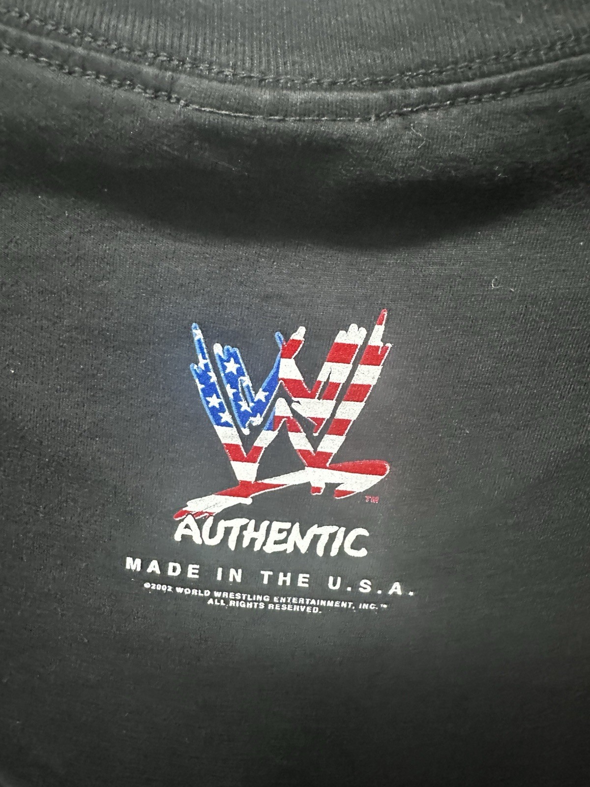 Vintage 2002 Diamond Star WWE Black Tee Shirt Red White & Blue Logo Size Large gallery