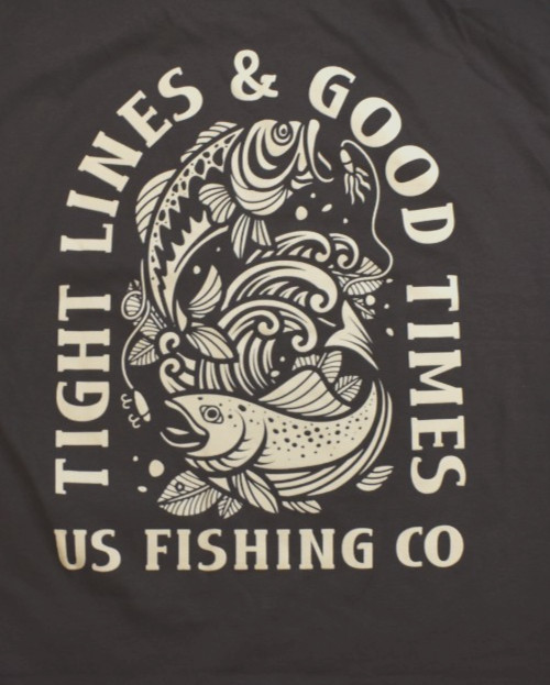 U.S. Fishing Co. Tight Lines & Good Times Fish Graphic Brown Shirt New S-3XL gallery