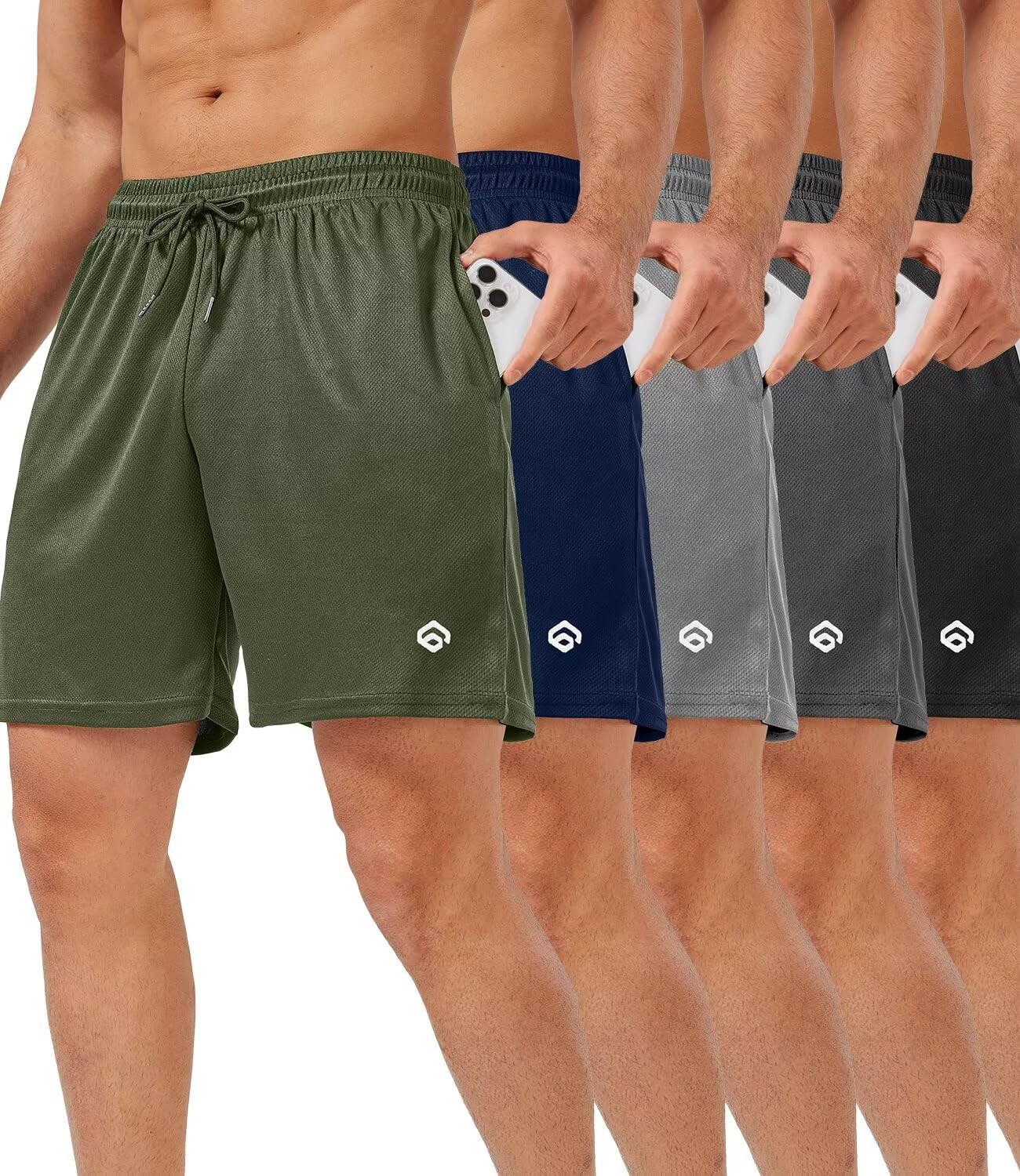 lomsoe 5 Pack Gym Shorts Large, Black,dark Gray,light Gray,navy,army Green