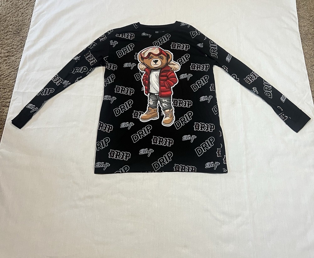 Bailey Apparel Drip Teddy Bear Long Sleeve Graphic T-Shirt Large, EUC