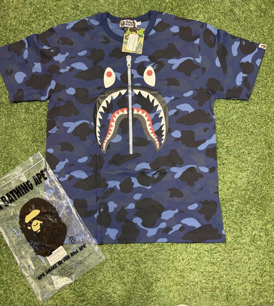 A Bathing Ape Blue Camo Shark Tee Size XL