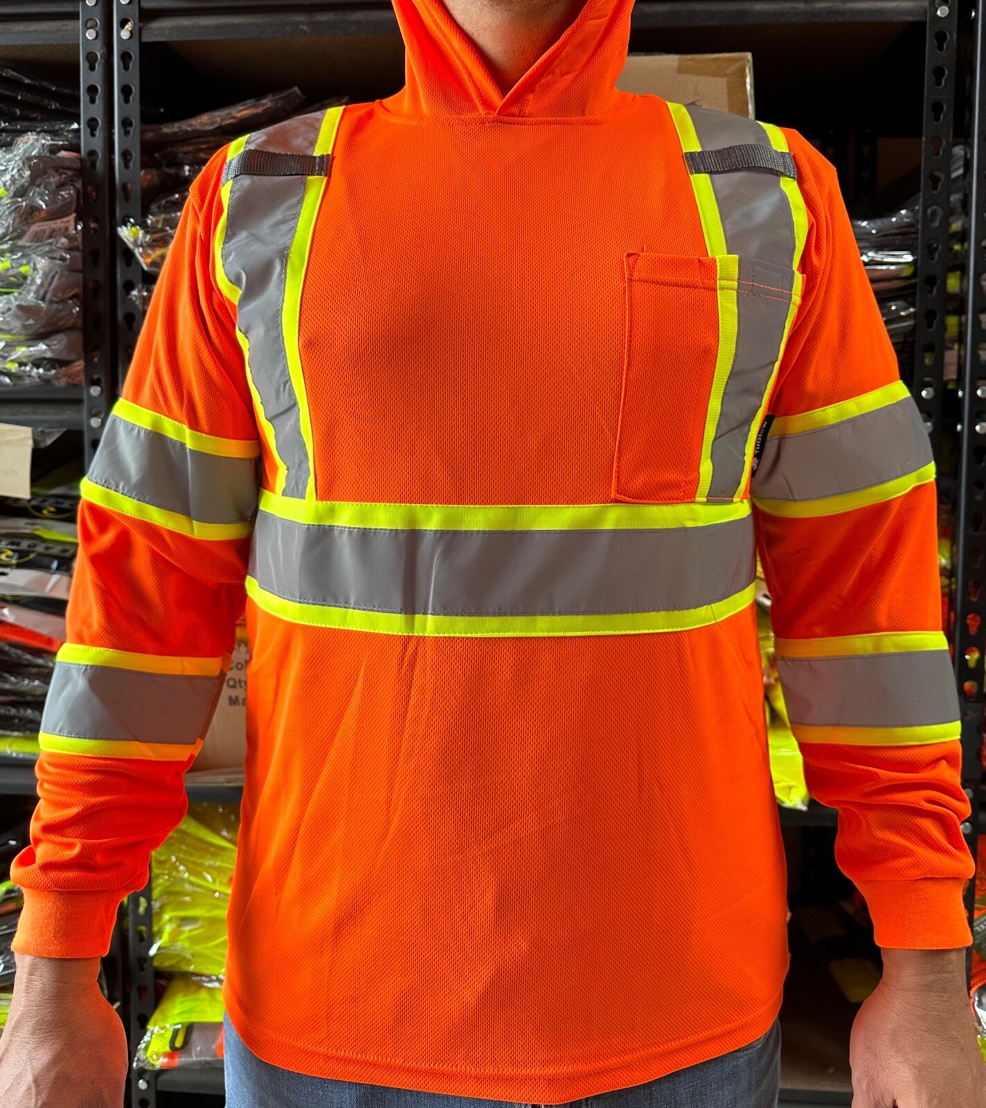 Hoodie Orange High Visibility Safety Shirt With Reflective Stripes gallery