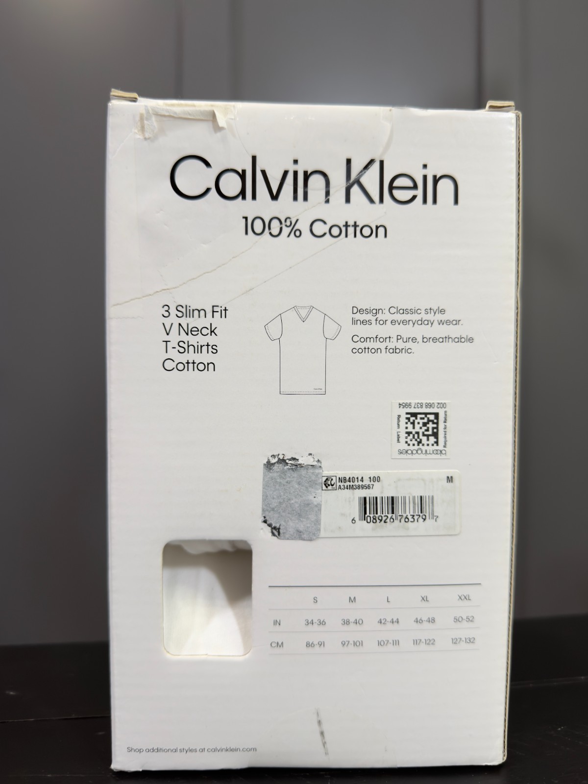 NWT Calvin Klein 3-Pack Slim Fit V-Neck T-Shirts White Men's M 100% Cotton gallery