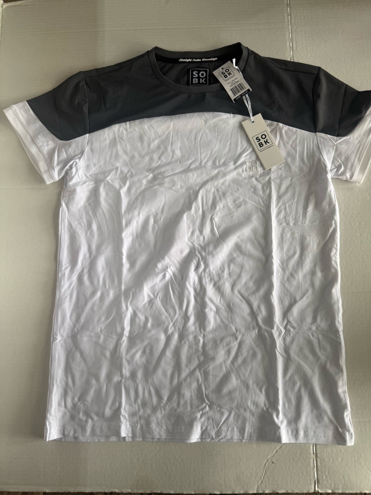 SOBK Men's Colorblock Crew Neck Stretch Short Sleeve T-Shirt M Gray/White gallery