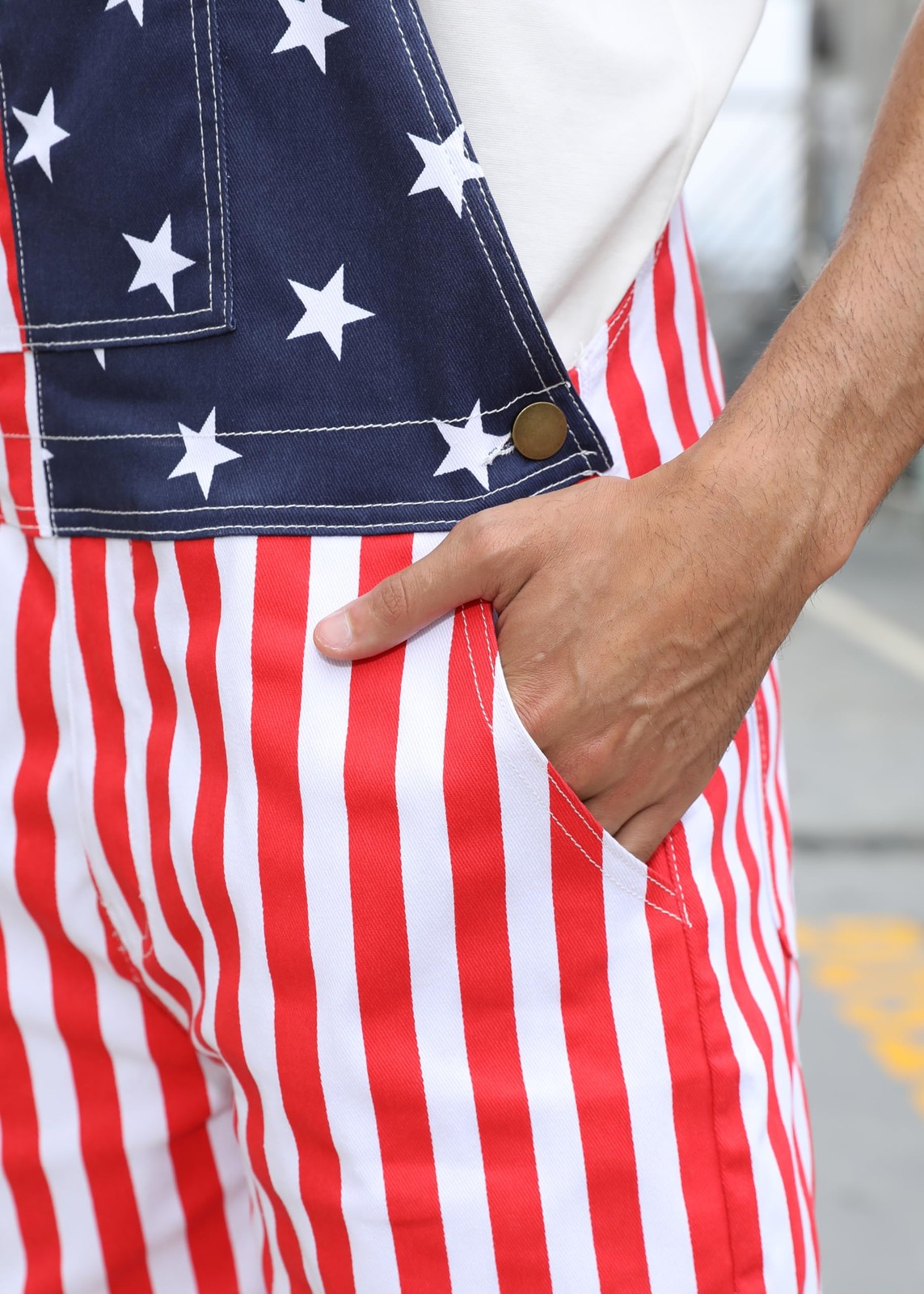 American Flag Overalls Mens 4th of July Jean Jumpsuits Denim Bib Shorts Vinta... gallery