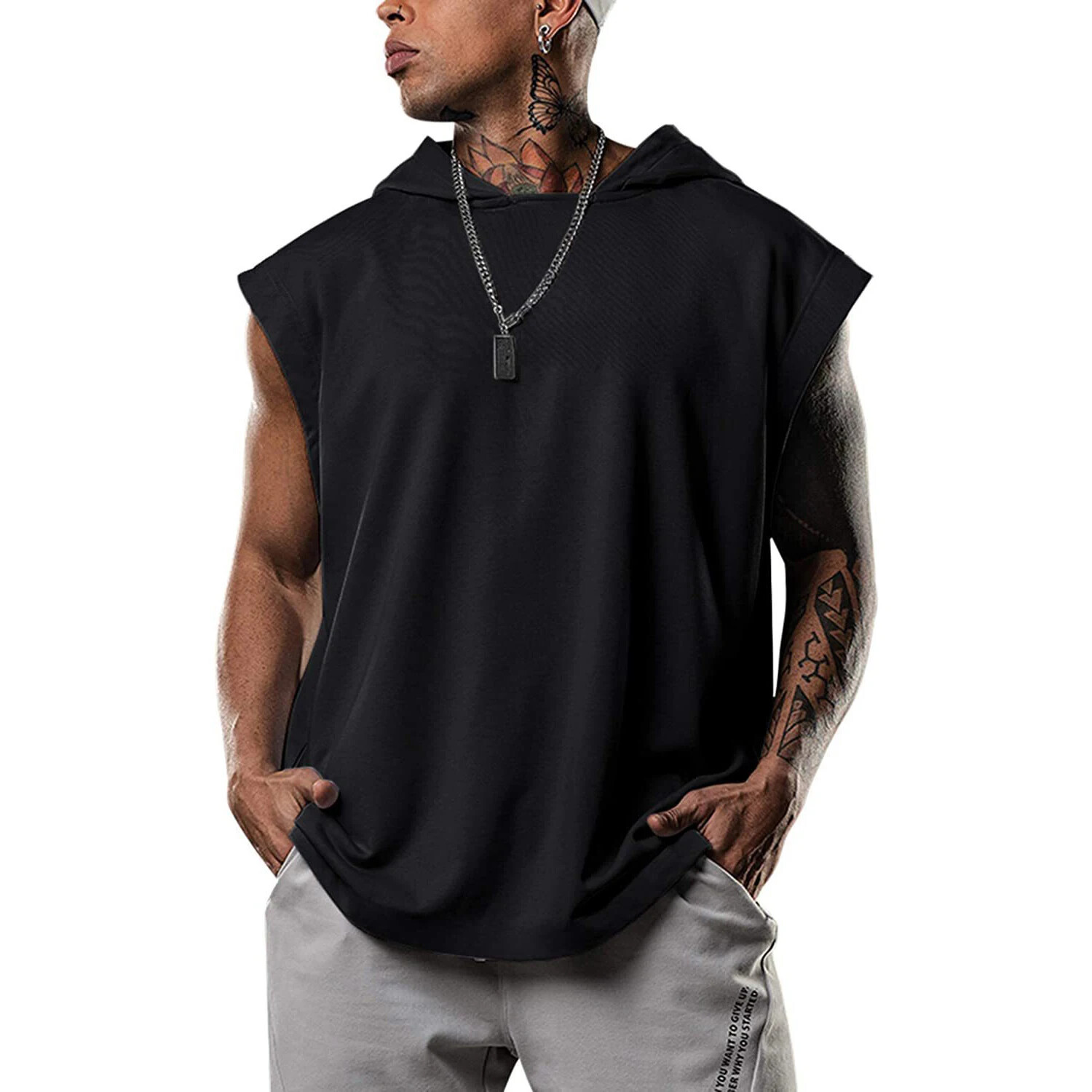 Men's Workout Hoodie Sleeveless Vest Muscle Tank Tops Gym Fitness Bodybuilding‹ gallery