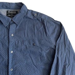 Projek Raw Button Down Shirt XL Blue Geometric Print Long Sleeve Casual