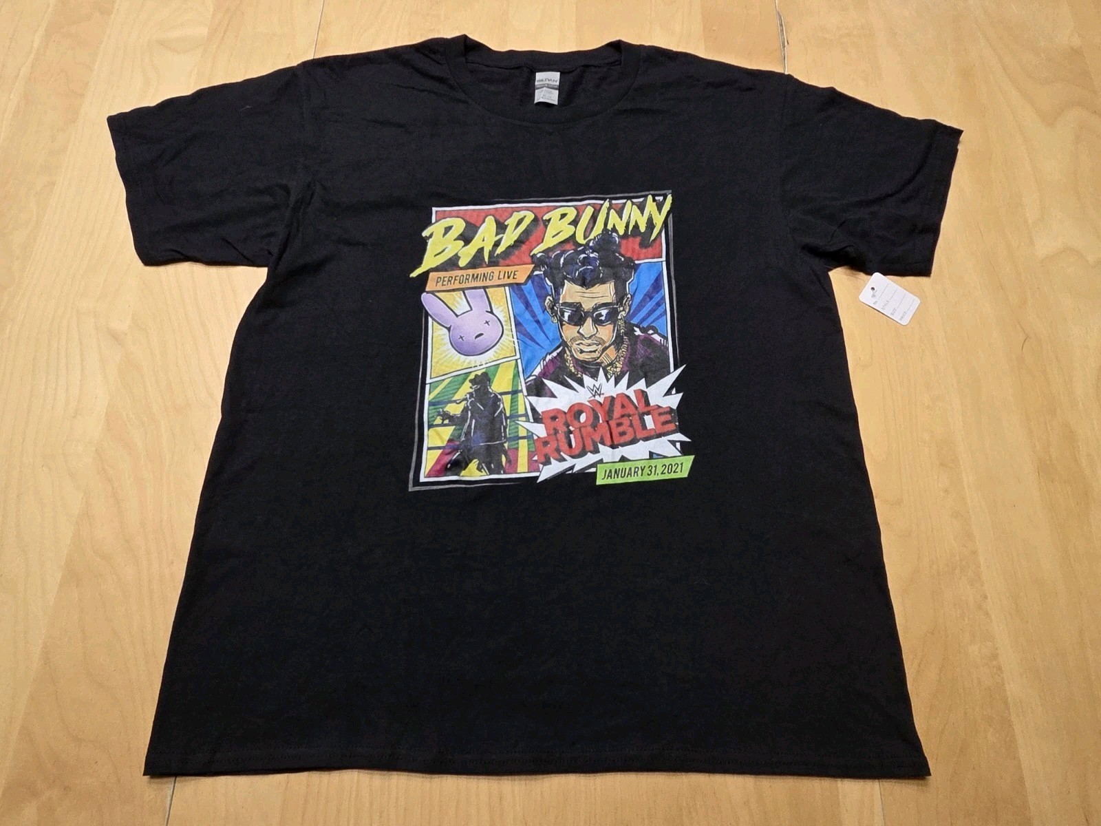 Bad Bunny WWE Royal Rumble 2021 T Shirt Mens Large Black Graphic Wrestling Tee gallery