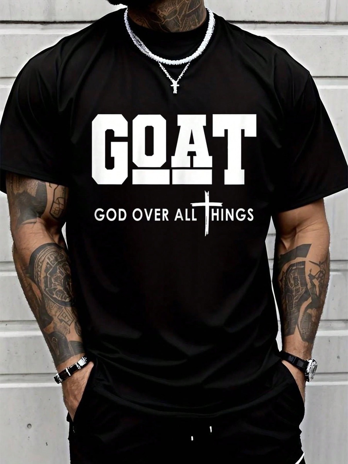 Funny Jesus Christian Printed T-Shirt Goat God Over All Things gallery