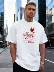 Red Cardinal and Letter Graphic 100% Cotton Men’s T-Shirt, for Daily Streetwear