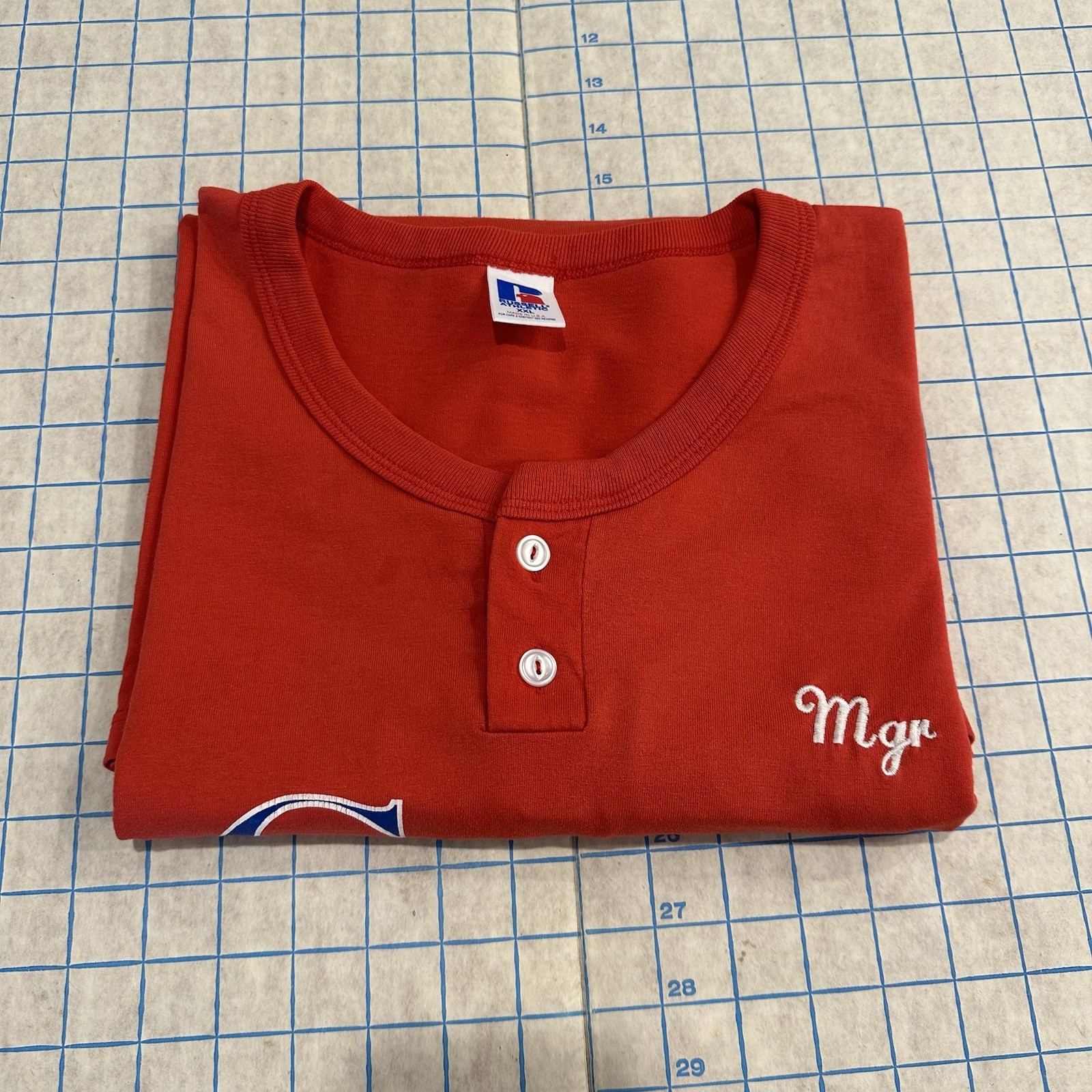 Vintage Russell Athletic Henley T-Shirt 90s USA Baseball Distressed RedBoxy Fit gallery