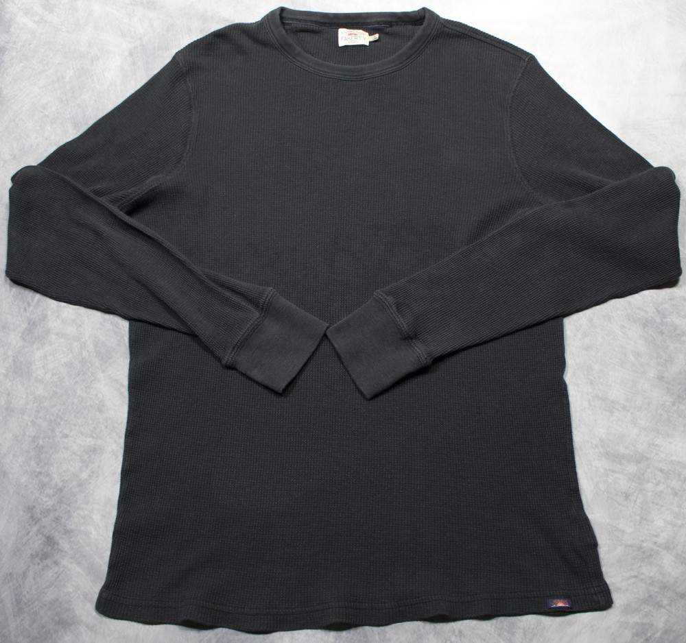 Faherty Shirt Mens Large Black Thermal Long Sleeve Waffle Knit Crewneck Soft