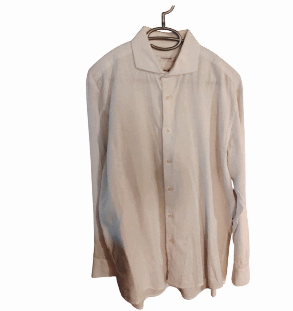 Isaac Mizrahi Mens Shirt White Linen/Cotton Blend Long Sleeve Size 16 1/2 gallery