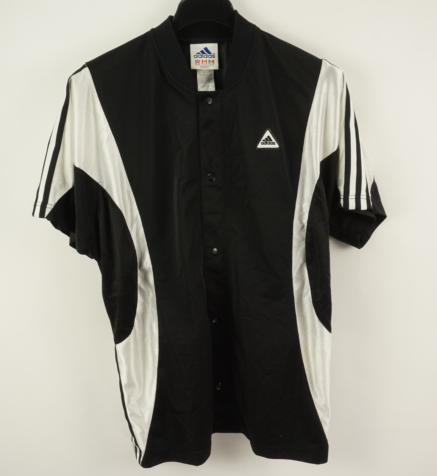 Vintage adidas Snap Front Satin Referee Shirt Mens Small Oversized Relaxed Black