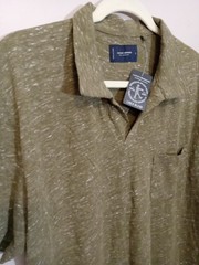 Lucky Brand Men Heather Green Open Collar Shortsleeve Linen Blend Shirt Size L