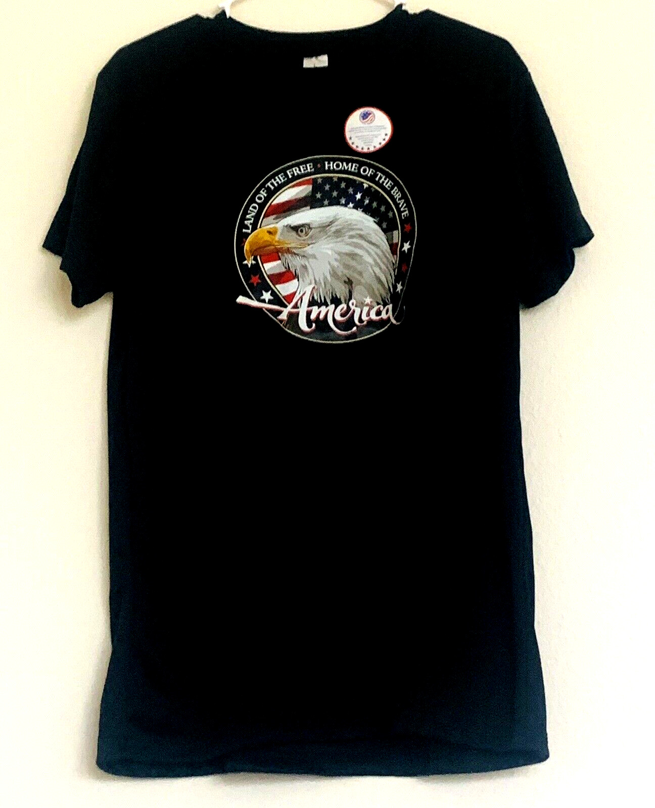 Land of the Free Home of the Brave America Eagle Large T Shirt in Black