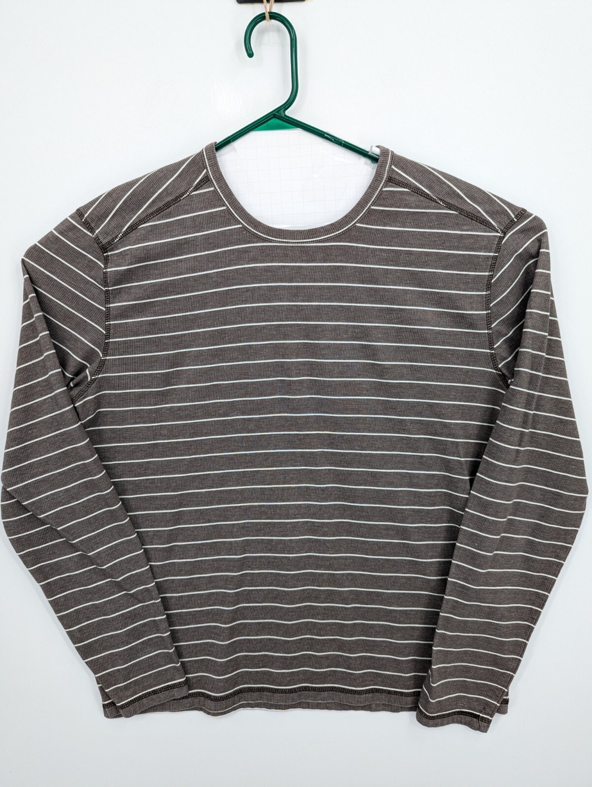 PRANA Men’s Striped Keller Long Sleeve Crew Neck Knit Top Shirt Gray Brown XL