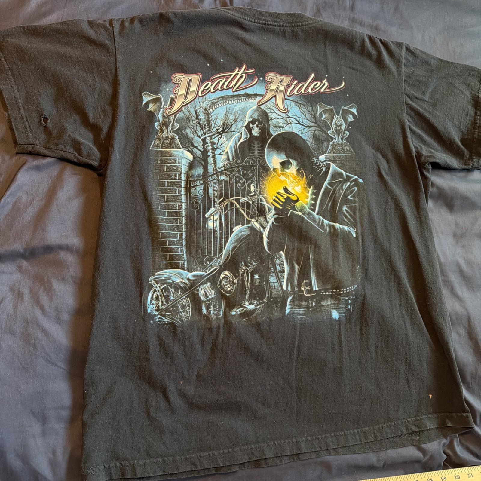 Vintage 90s Death Rider Motorcycle Shirt Size XL Black Biker Grunge 2000s Y2k gallery