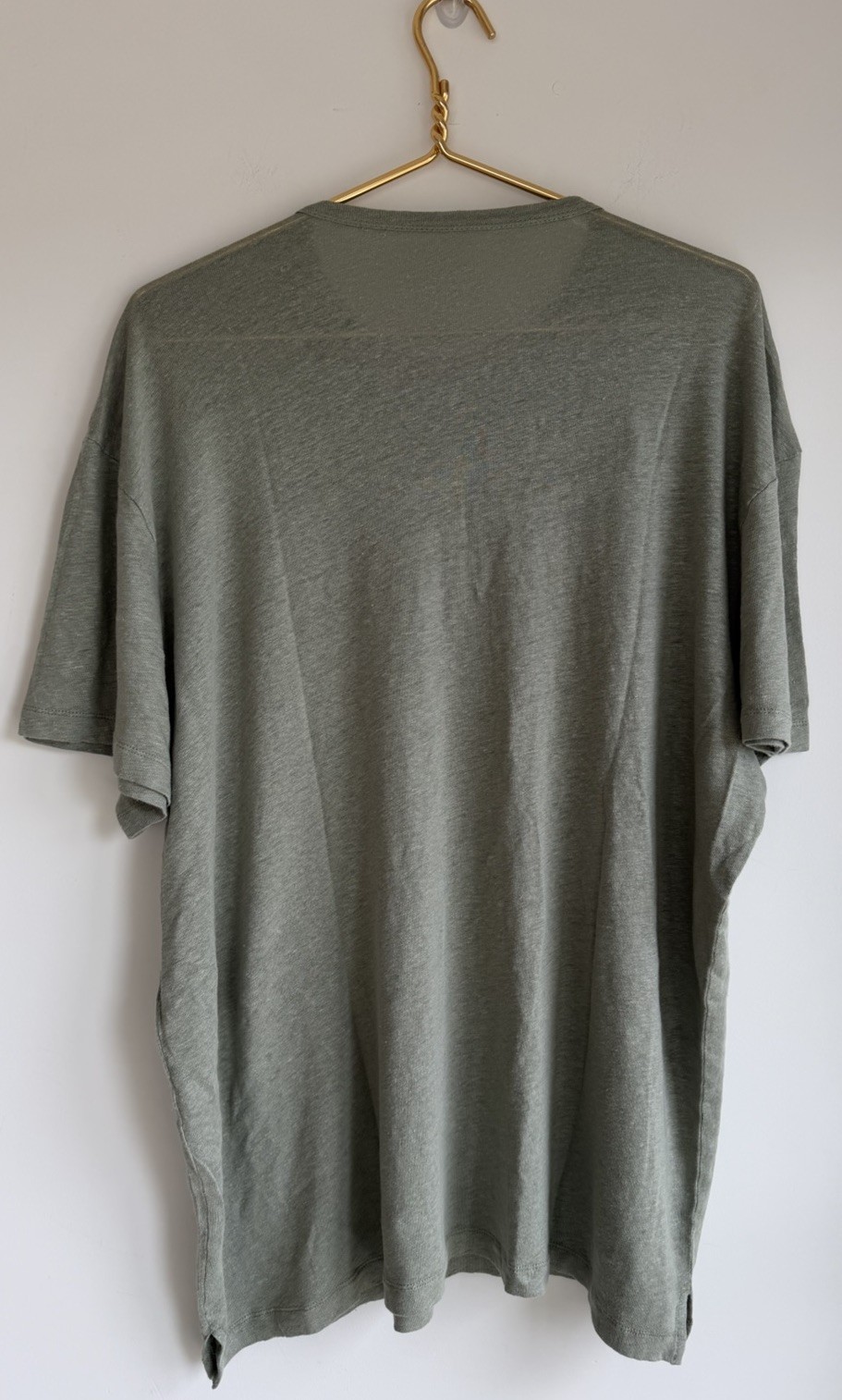 Alex Crane Men’s XX 100% French Linen Moss Green Short Sleeve Sun Tee T-shirt gallery