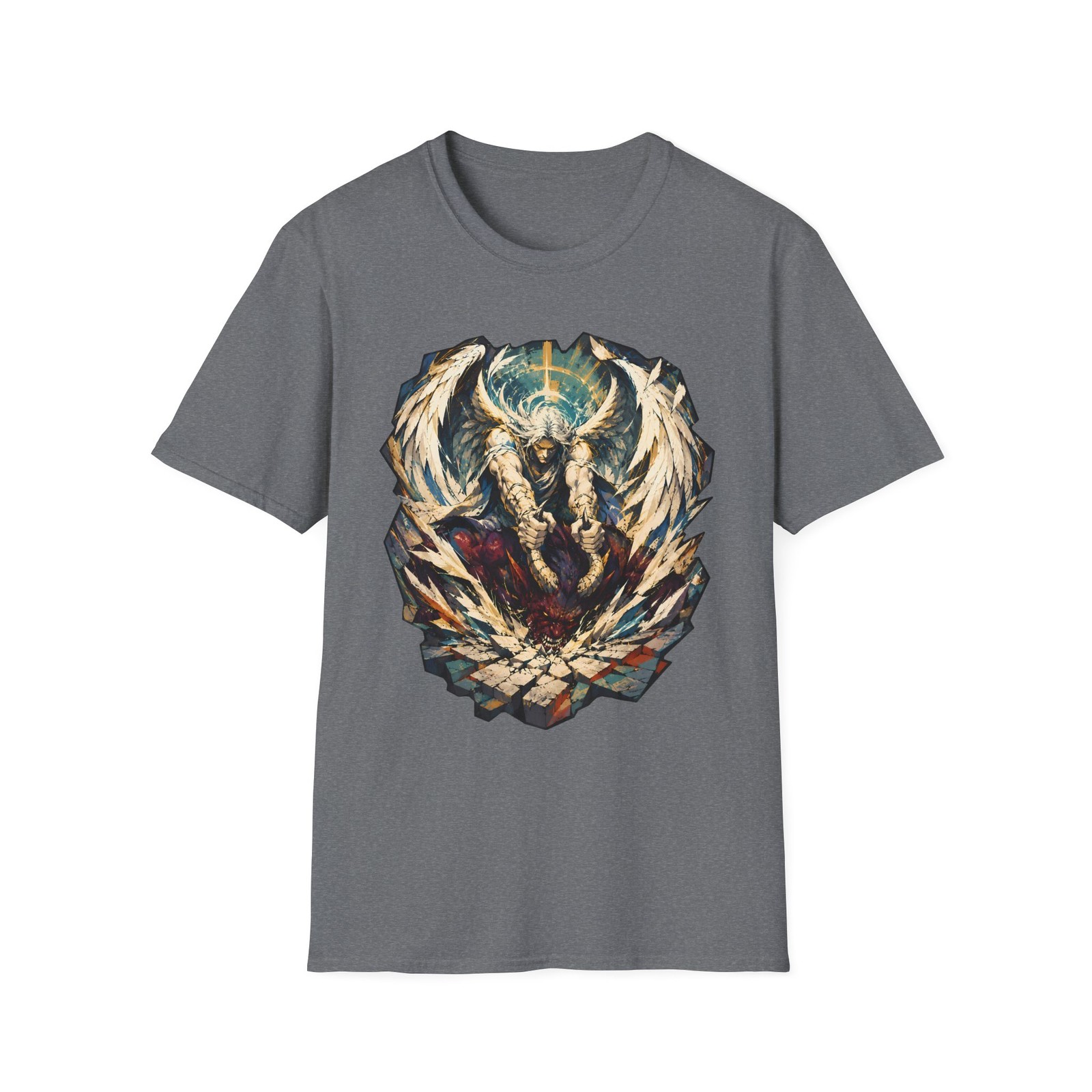 Angel Demon Battle Gothic Warrior Stone Impact Unisex Softstyle T-Shirt gallery