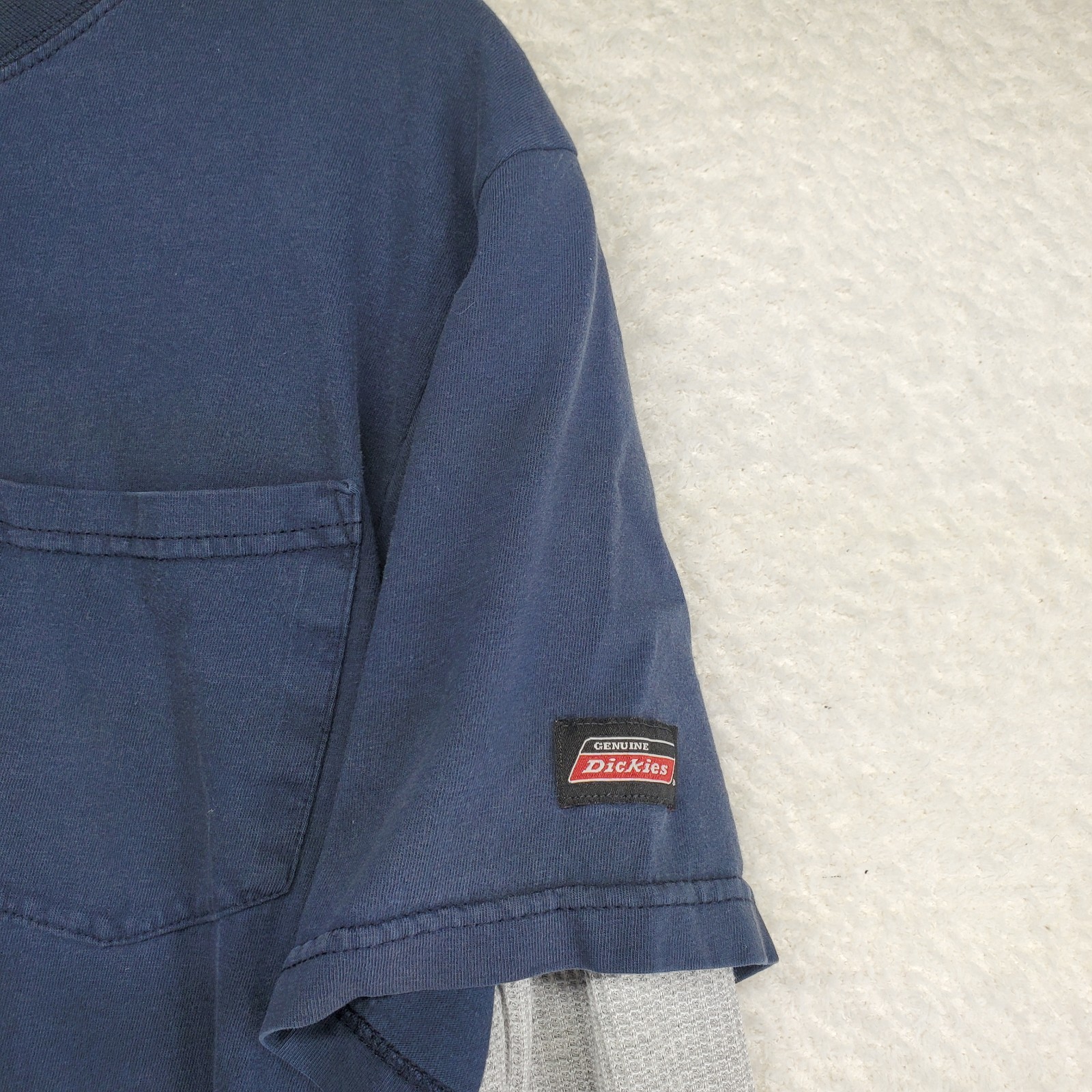 Dickies Men's Twofer T-Shirt Medium Gray Waffle Knit Sleeves Y2K Grunge Skater gallery