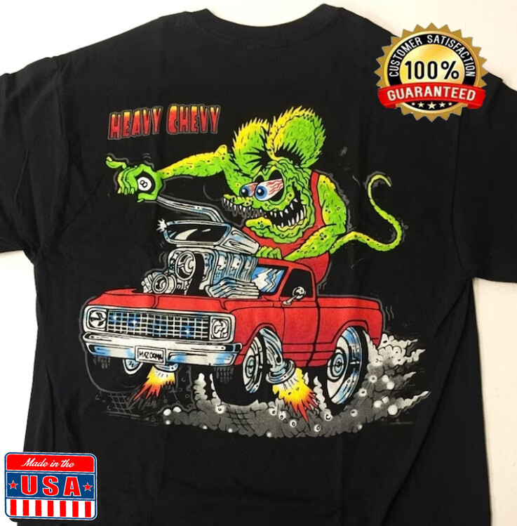 Rat Fink Heavy Chevy T-Shirt Ed Big Daddy Roth Men’S Black Tee Size S-5XL