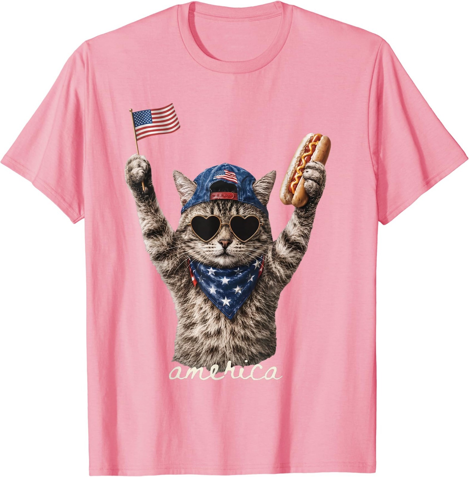 Retro Funny America Cat Hot Dog Lovers Patriotic US Flag T-Shirt gallery