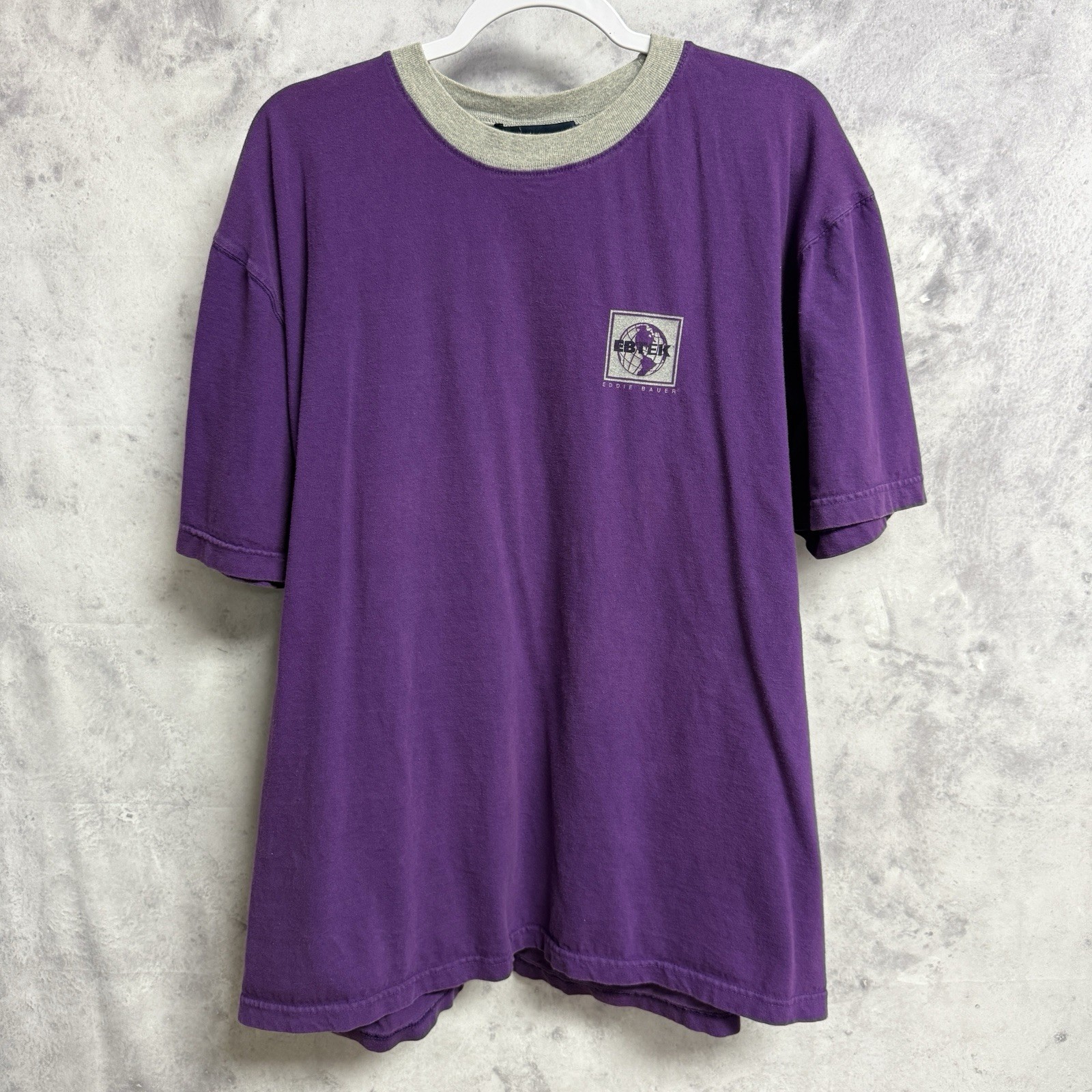 Vintage Eddie Bauer EBTEK T Shirt Mens Large Purple Printed Logo gallery