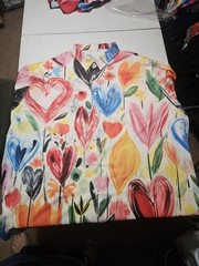 Plus 6XL Multicolor Floral Heart Collared Button-Up Top