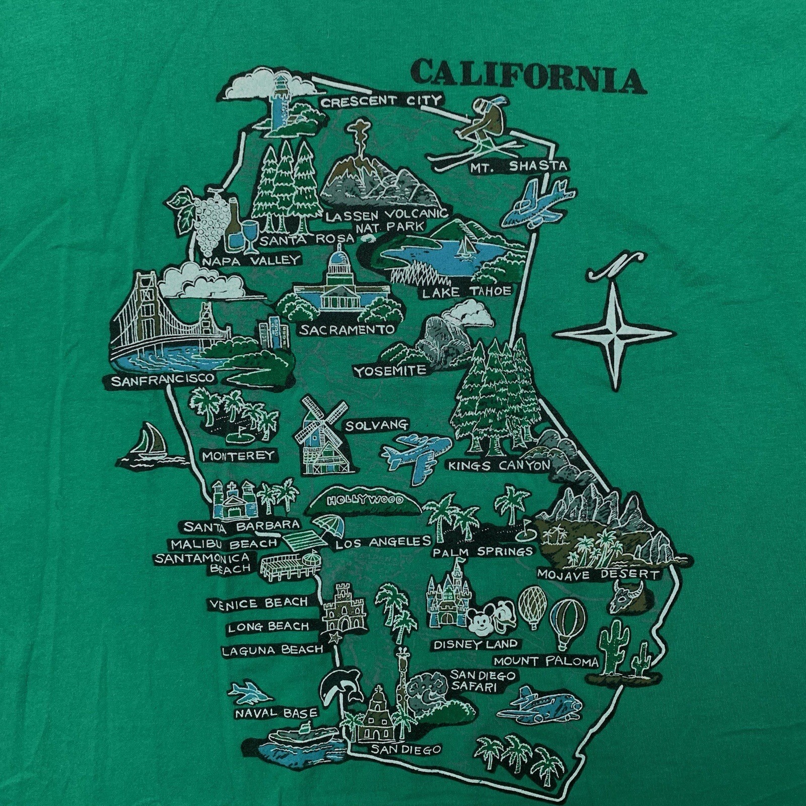 Vintage California Tourist Map Shirt Green Mens Size Large Souvenir Graphic Tee gallery