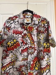 Oh Snap Drill Clothing Comic Pop Art Shirt Mens M Stretch Button Up Bang Pow