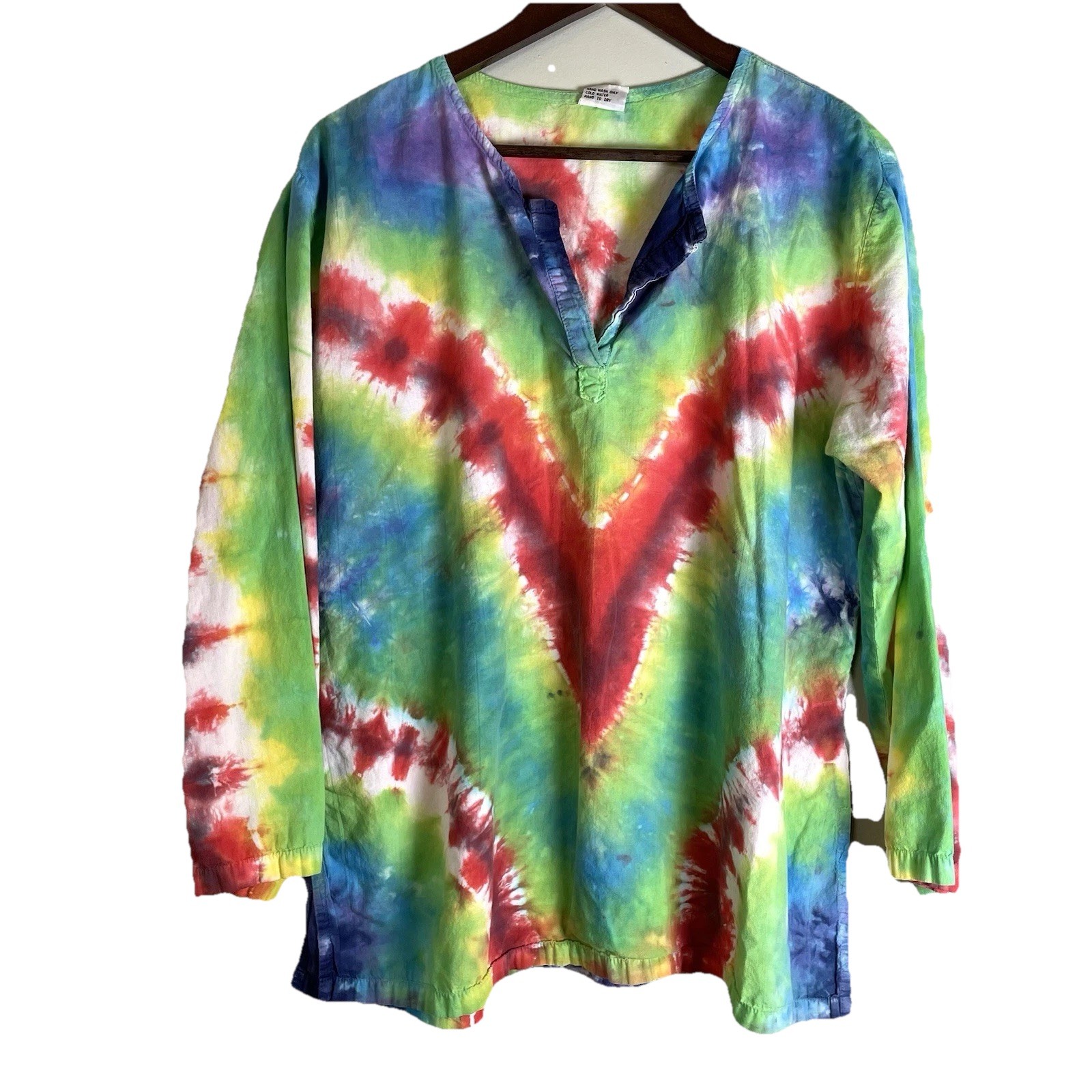VTG Dharma Trading Co Men’s V-Neck Rainbow Tie Dye Shirt Size Large 100% Cotton gallery