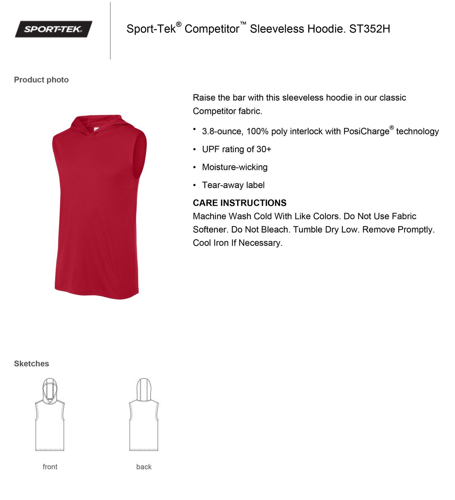 Sport-Tek Men's Sleeveless Hoodie Muscle Performance T-Shirt ST352H gallery