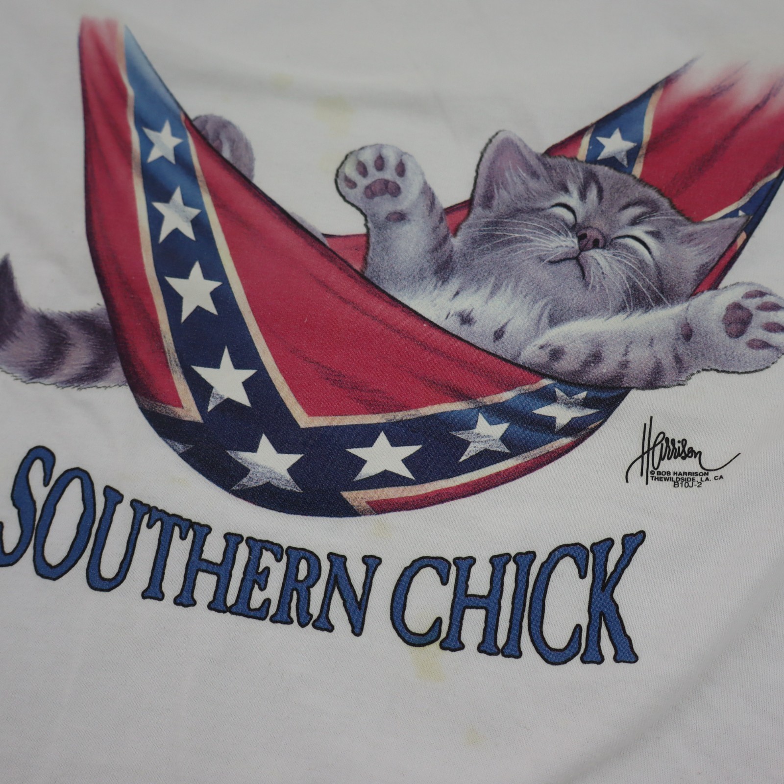 Vintage 90s Bob Harrison Southern Chick Cat T Shirt Mens XL White Jerzees Tee gallery
