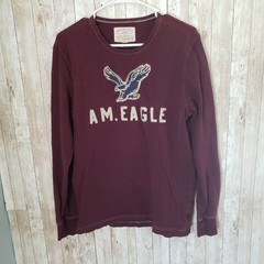 Vintage American Eagle Embroidered Long Sleeve T-Shirt Red M Y2K